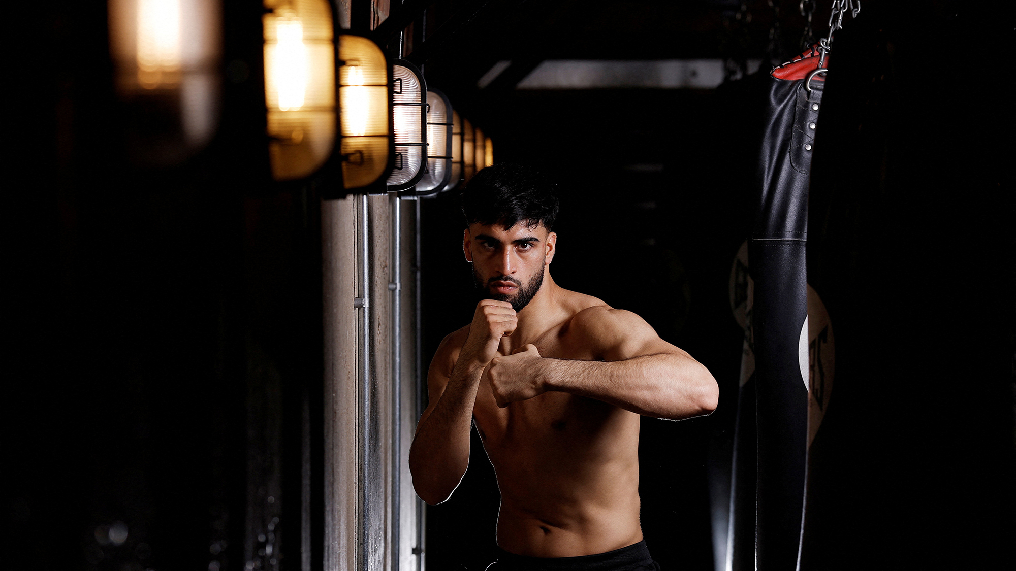 British super lightweight boxing champion Adam Azim is photographed during a media event at Bronx Boxing Club in London, United Kingdom