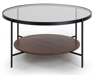 Vitri smoked glass and walnut wood round glass table by Article