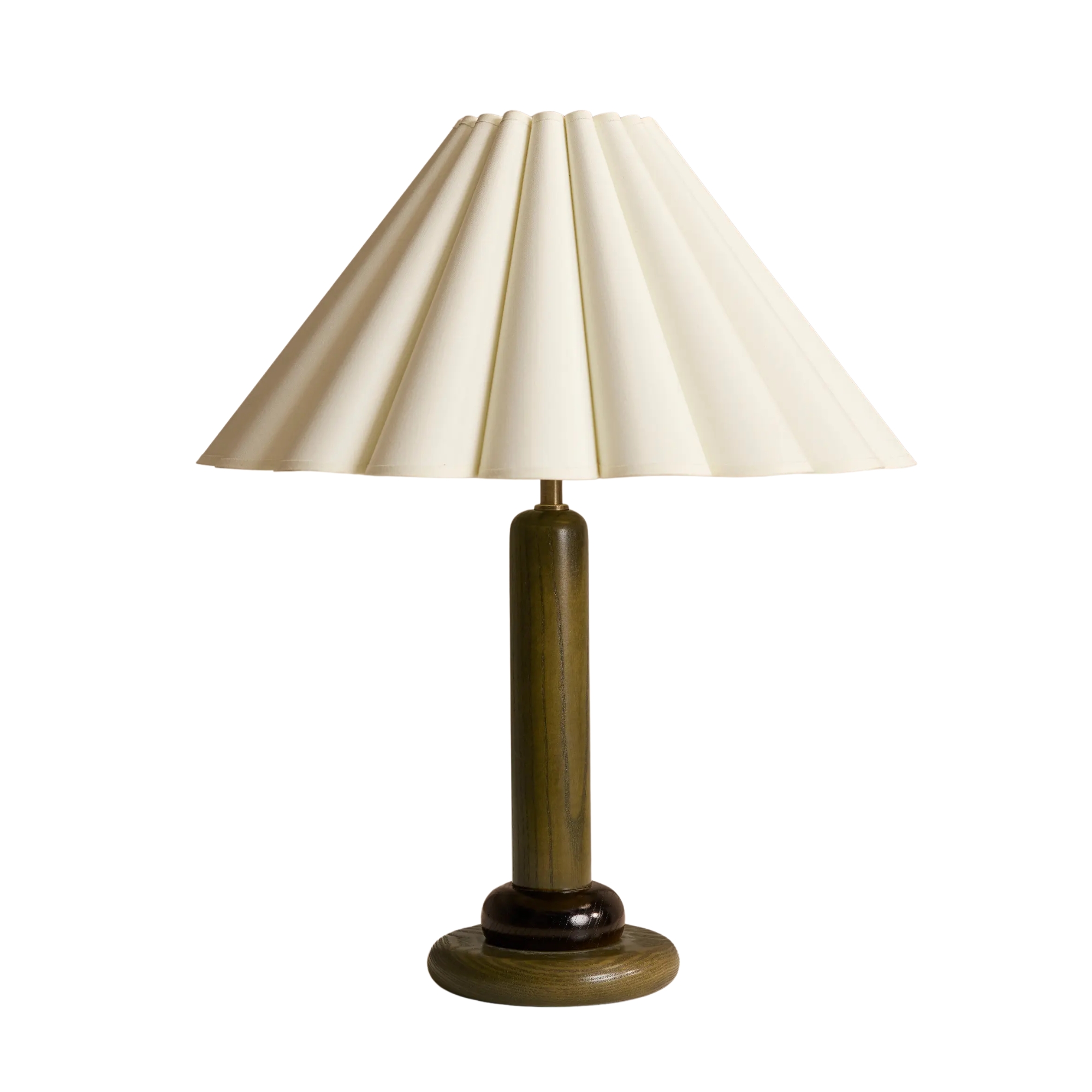 olive green table lamp with pleated shade