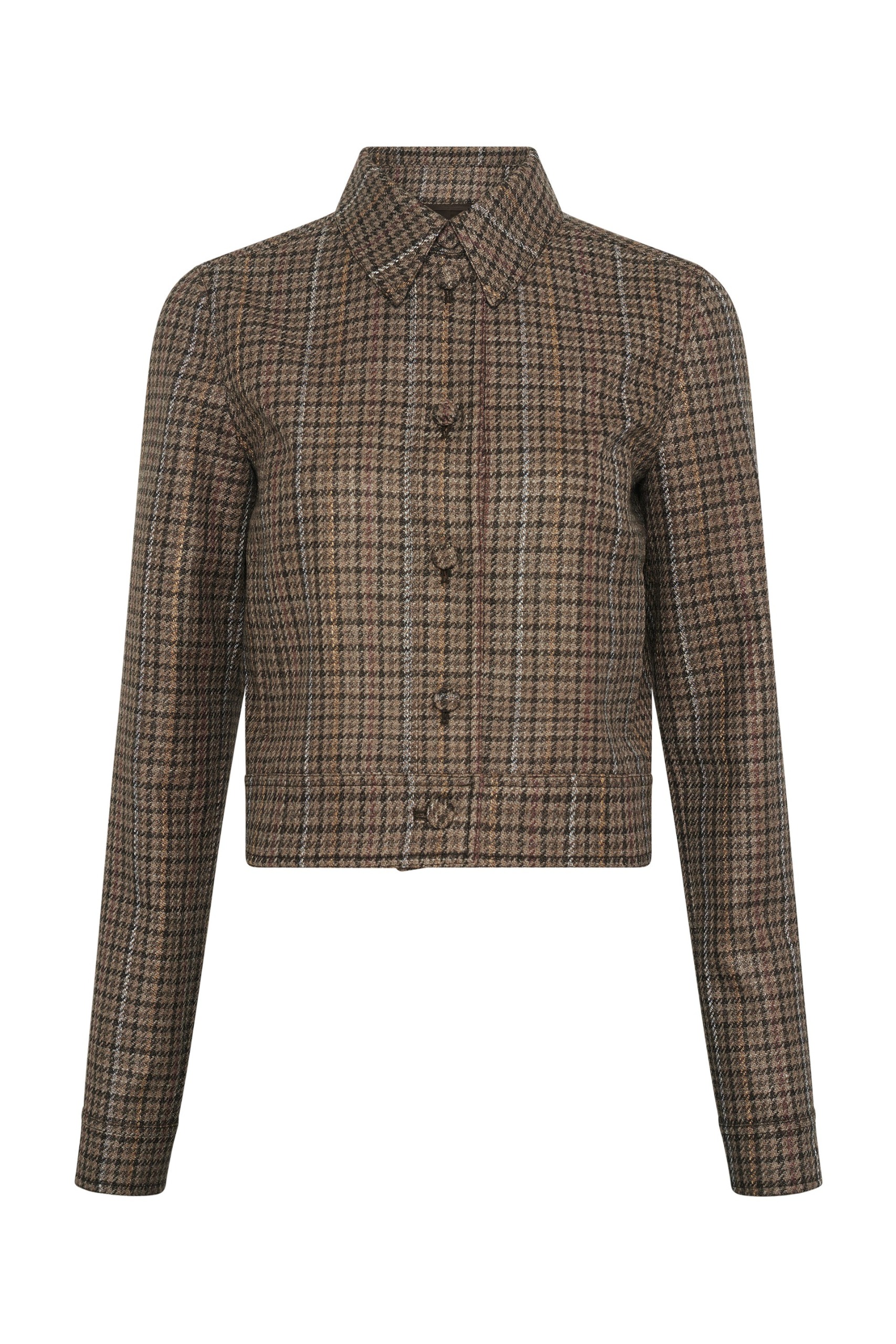 Thereza Jacket in Camel Multi Wool Silk Houndstooth - 36 / Camel Multi