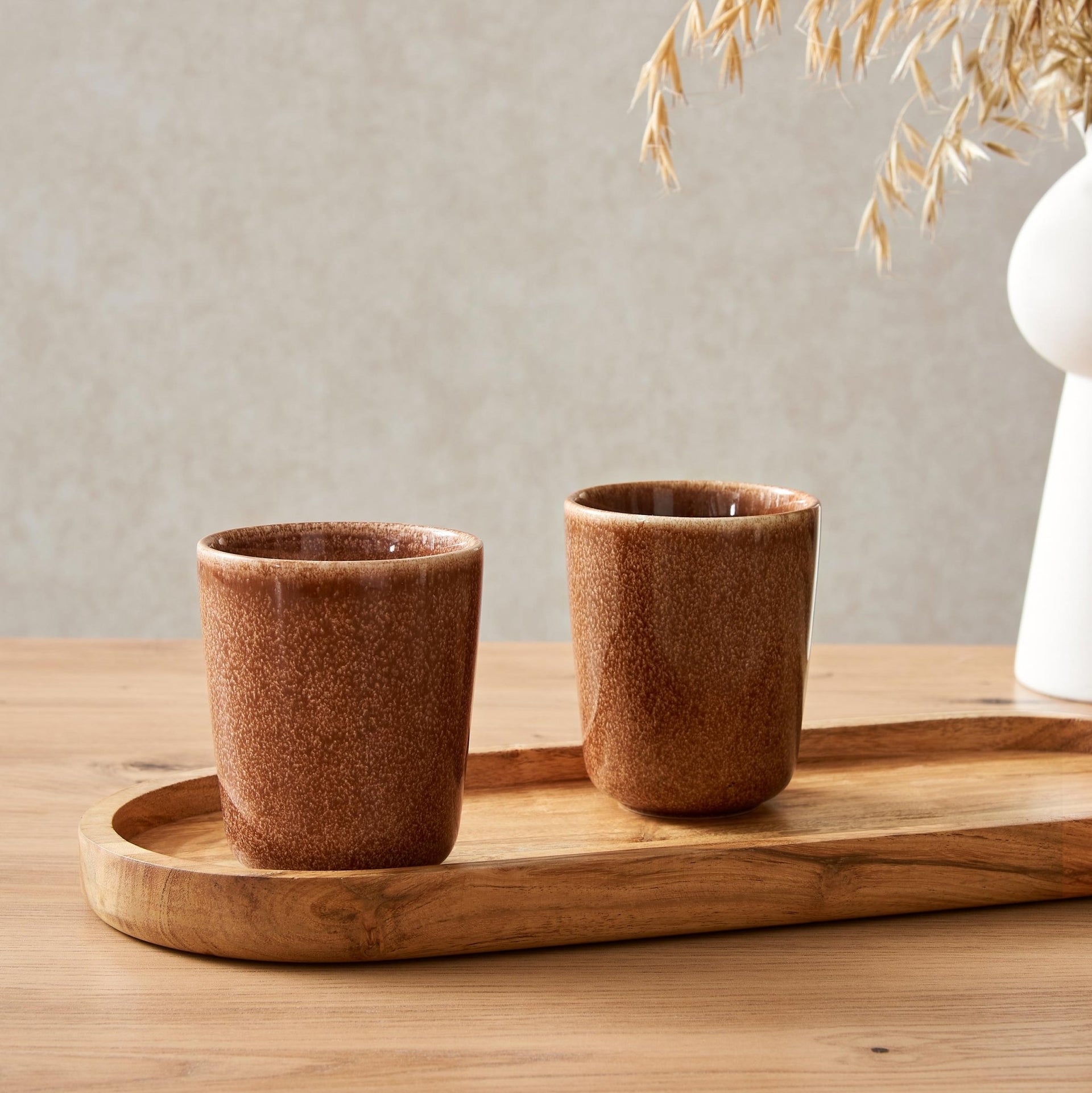 Hans Set of 2 Reactive Glaze Handleless Coffee Mugs - Mocha