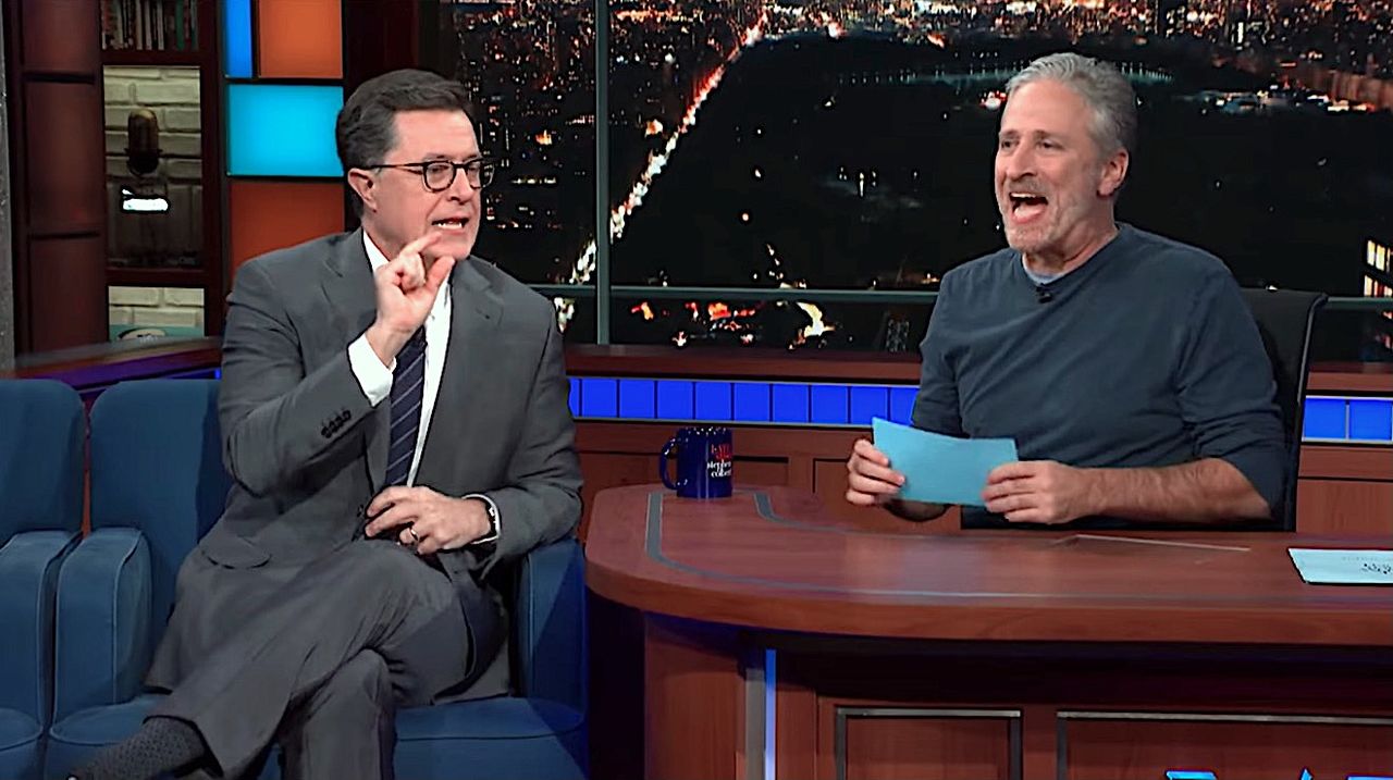 Jon Stewart interviews Stephen Colbert