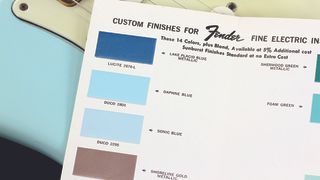 A detail of a Fender custom color chart from 1964.