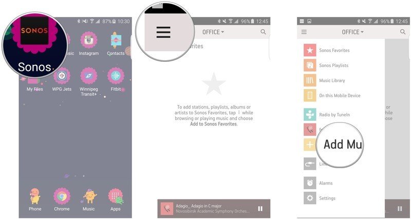 Launch the Sonos app, tap the menu button, tap Add Music Services