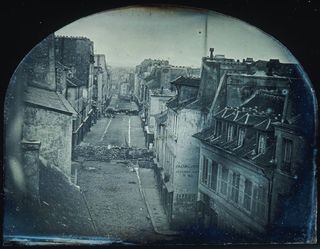 This photo shows barricades around the rue Saint-Maur in Paris on June 25, 1848, during what is sometimes called the June Days uprising.