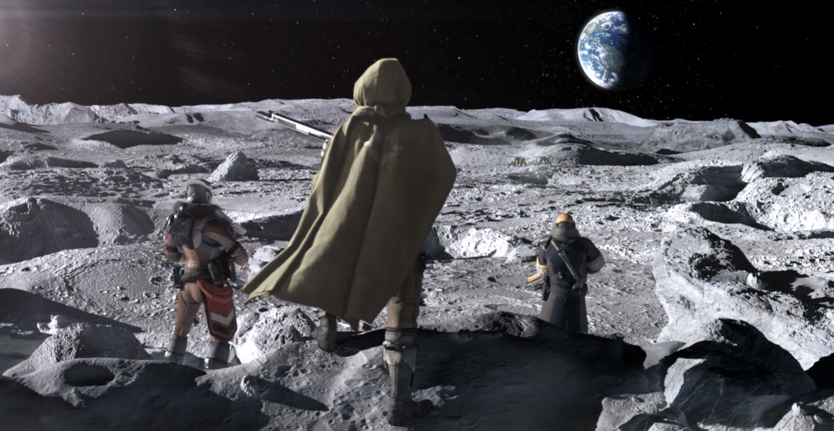 A screenshot of Destiny 2 guardians on the moon.