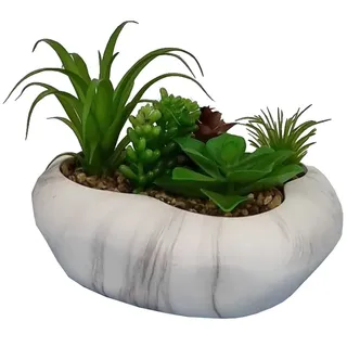 Plastic Succulent In Marble Pot