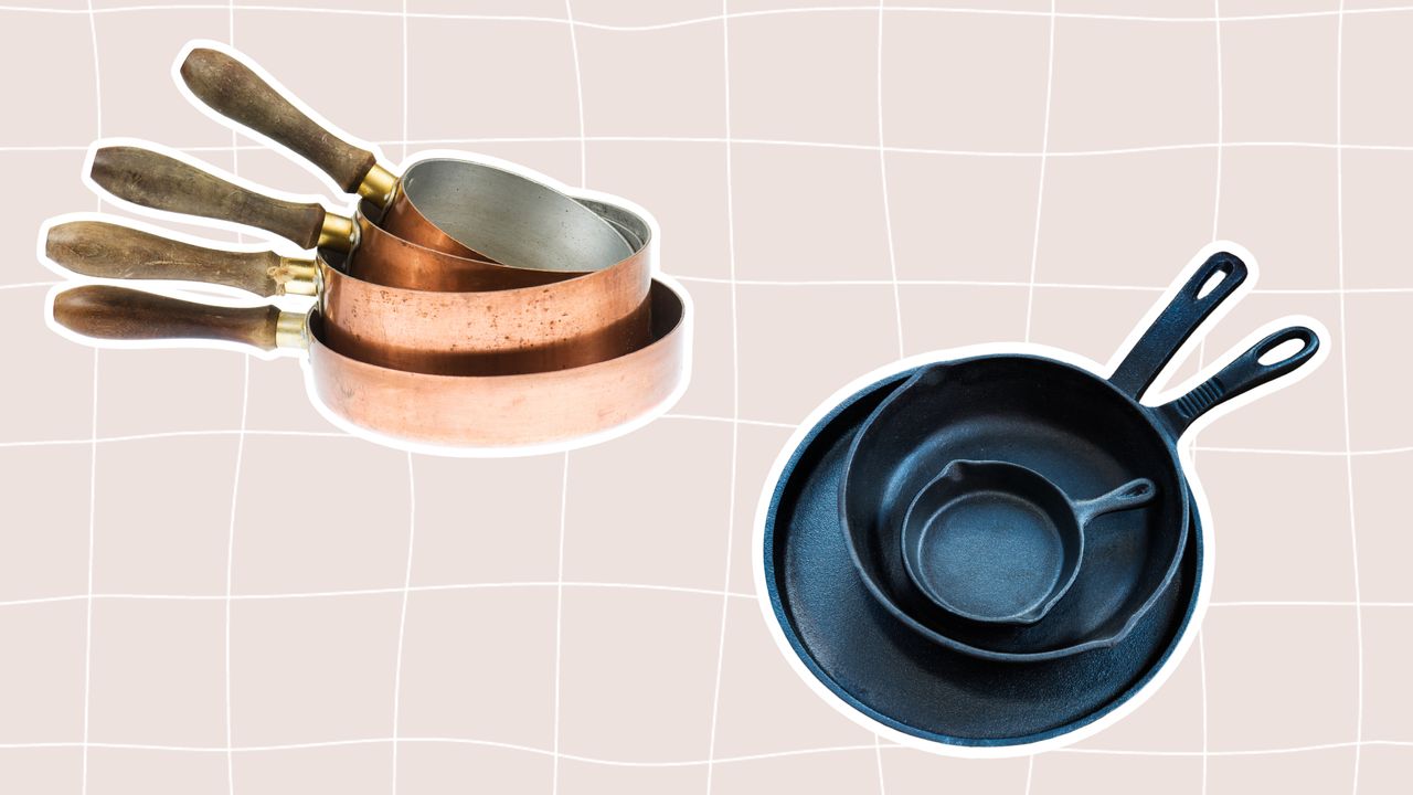 Copper and cast iron pans