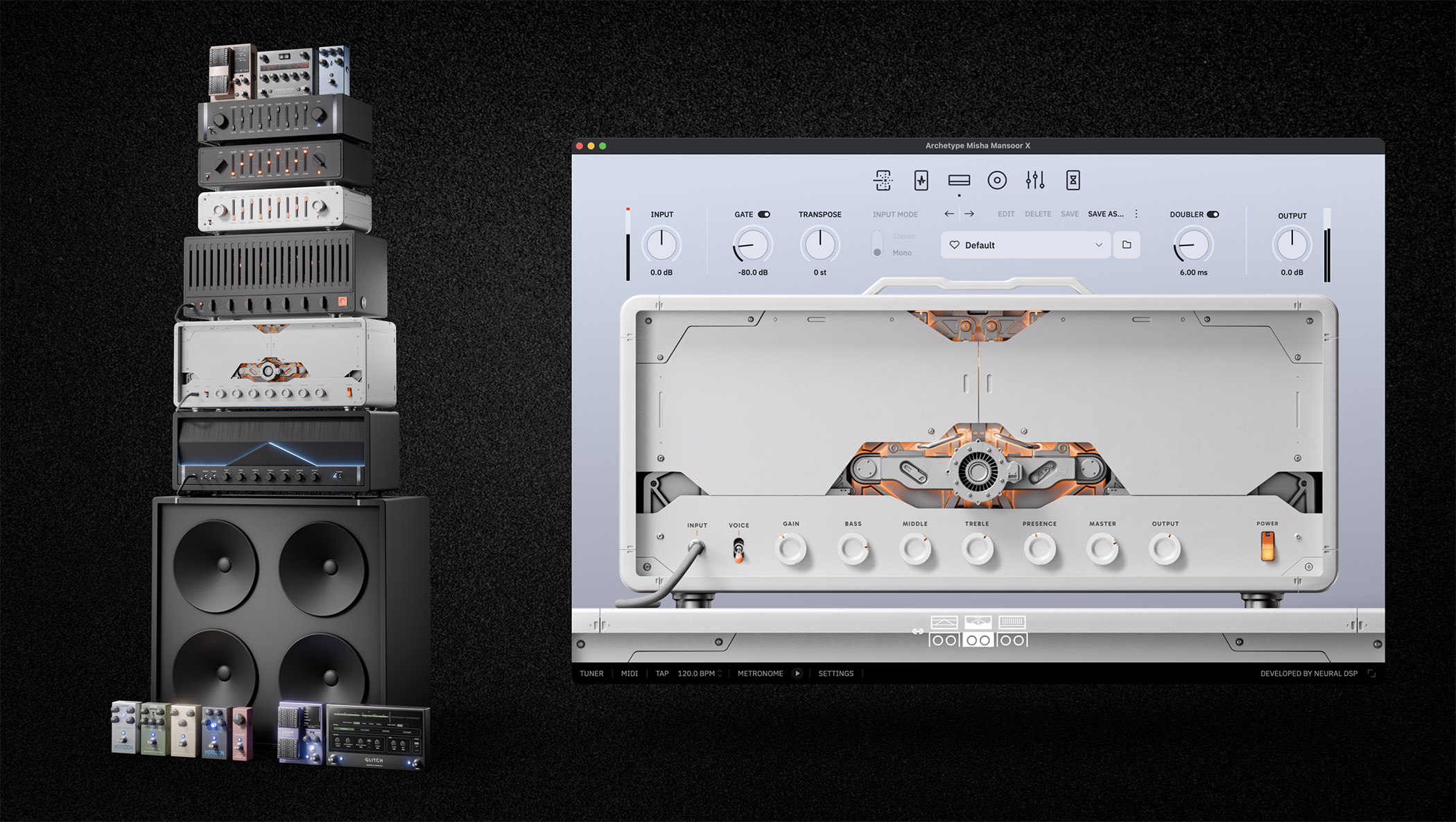 Nueral DSP Archetype: Misha Mansoor X: Screenshots and graphic promo shots of the Periphery guitarist&#039;s new signature plugin suite.