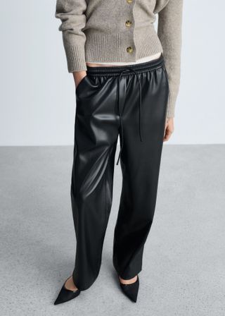 Leather-Effect Elastic Waist Trousers 