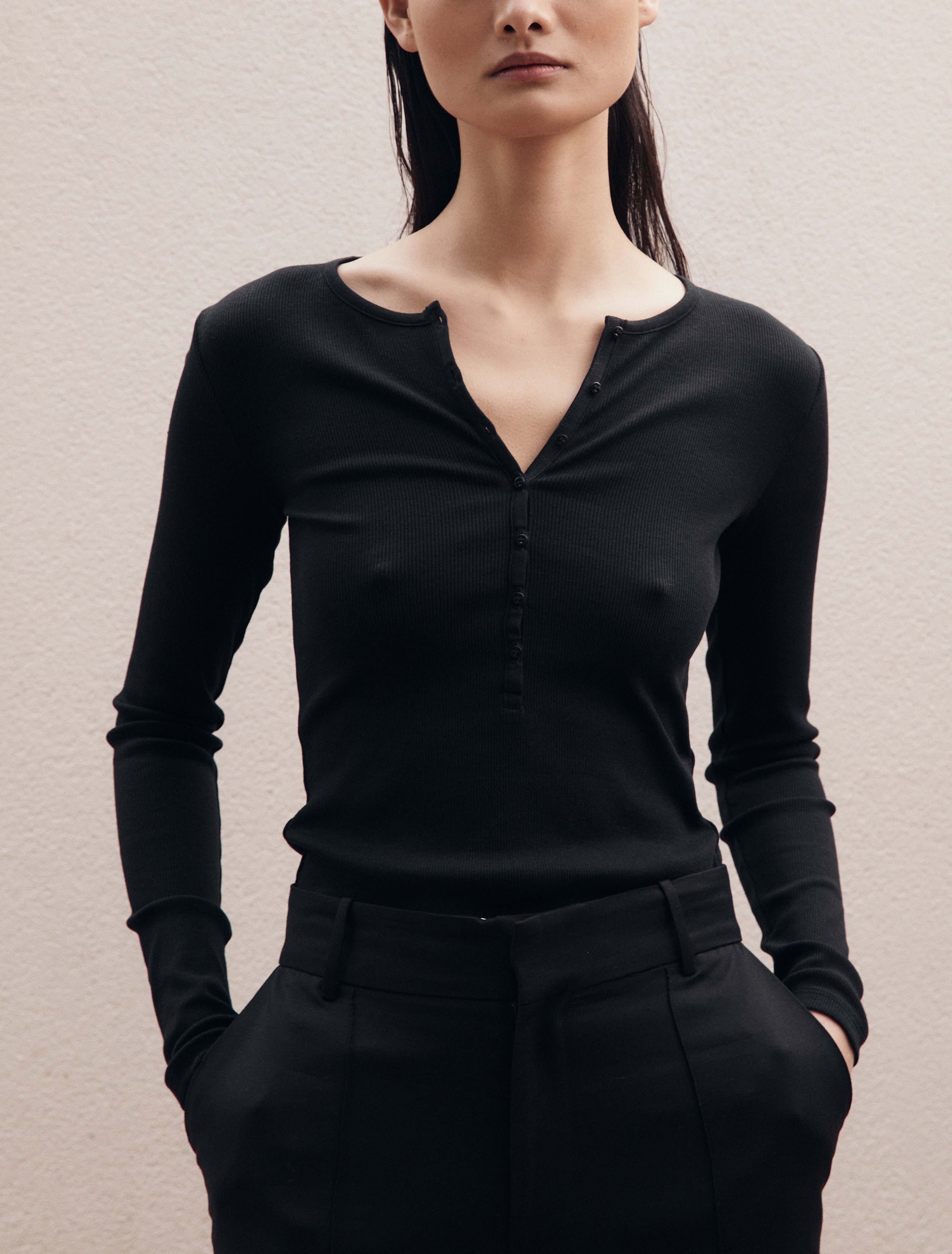 Morgan Top in Black - Henley Style