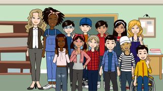 Screenshot of comic made in Pixton, showing classmates and teachers
