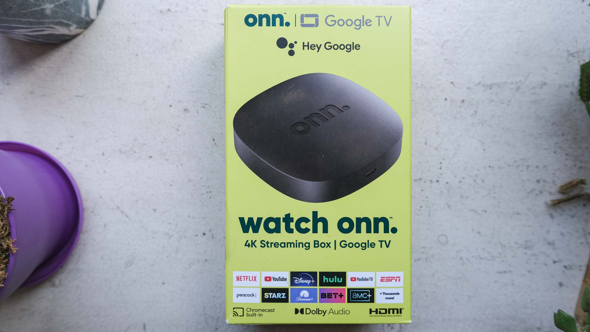 The unopened box of the Google TV 4K Streaming Box