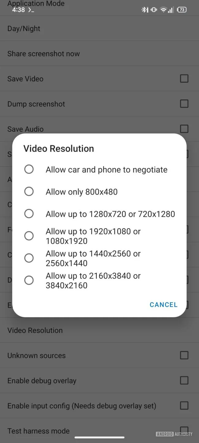 video resolution support in Android Auto