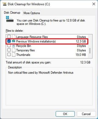 Disk Cleanup previous Windows installation files
