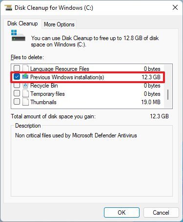 Очистка диска от предыдущих установочных файлов Windows.