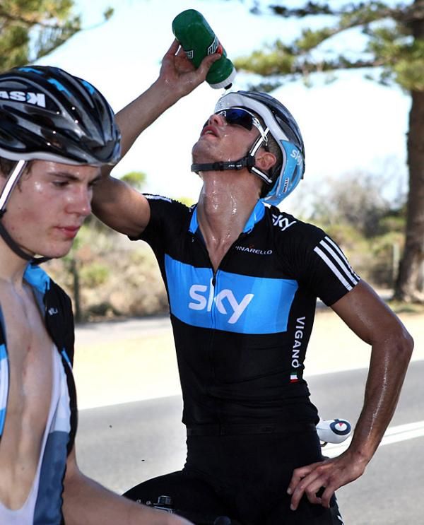 Team Sky's Ben Swift and Davide Vigano feel the heat in Australia.