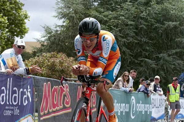 Ben Dyball approaches the finish to his ride in the men's elite time trial.