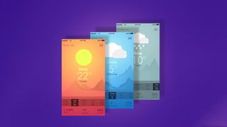 Digital illustrations showing three different views for a weather app