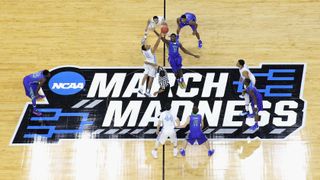 A general view of the the tip-off between the Florida Gulf Coast Eagles and the North Carolina Tar Heels during the first round of the NCAA Men's Basketball Tournament. 