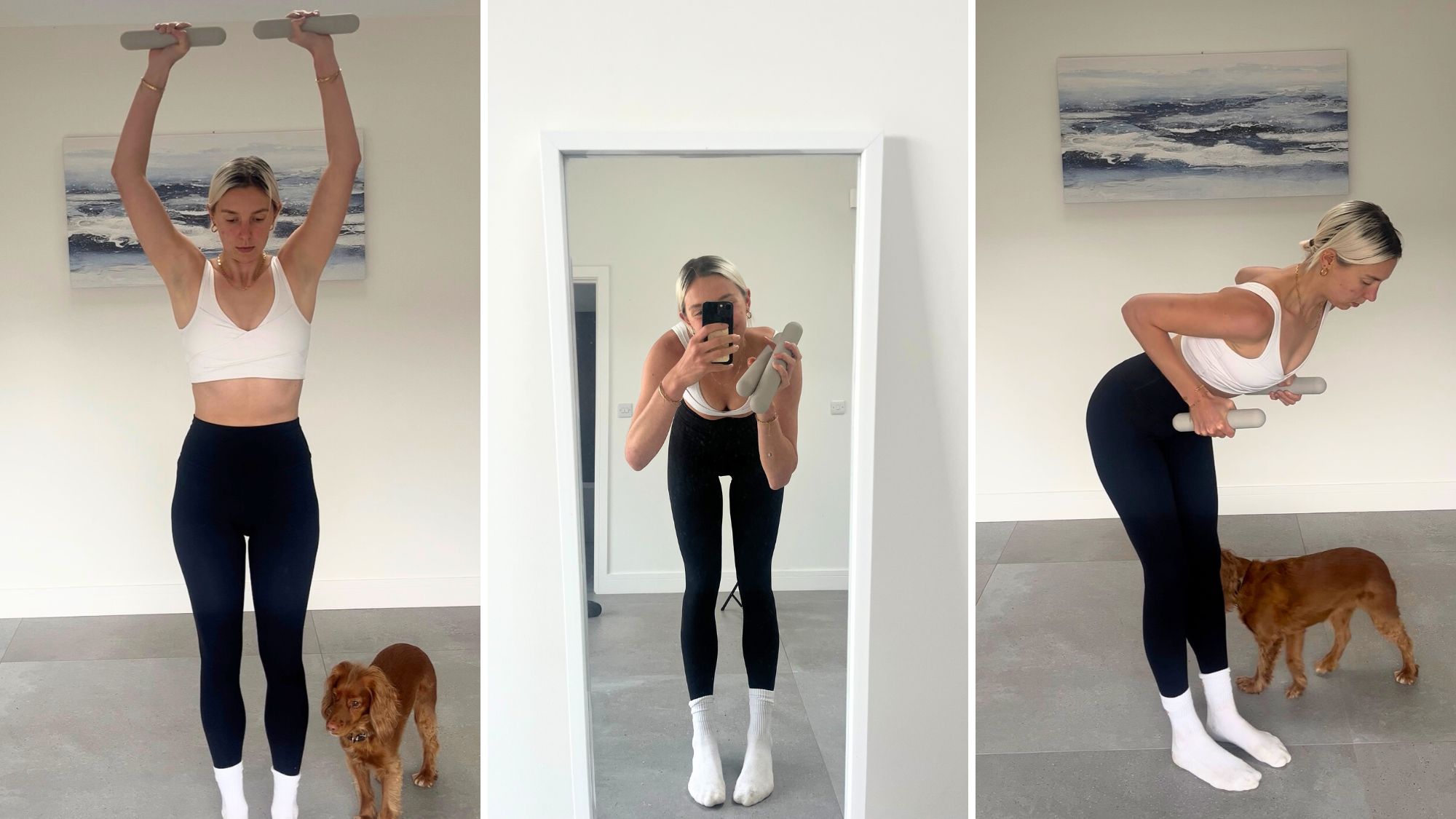 Health writer Ash S trying a 5 minute arm workout with weights