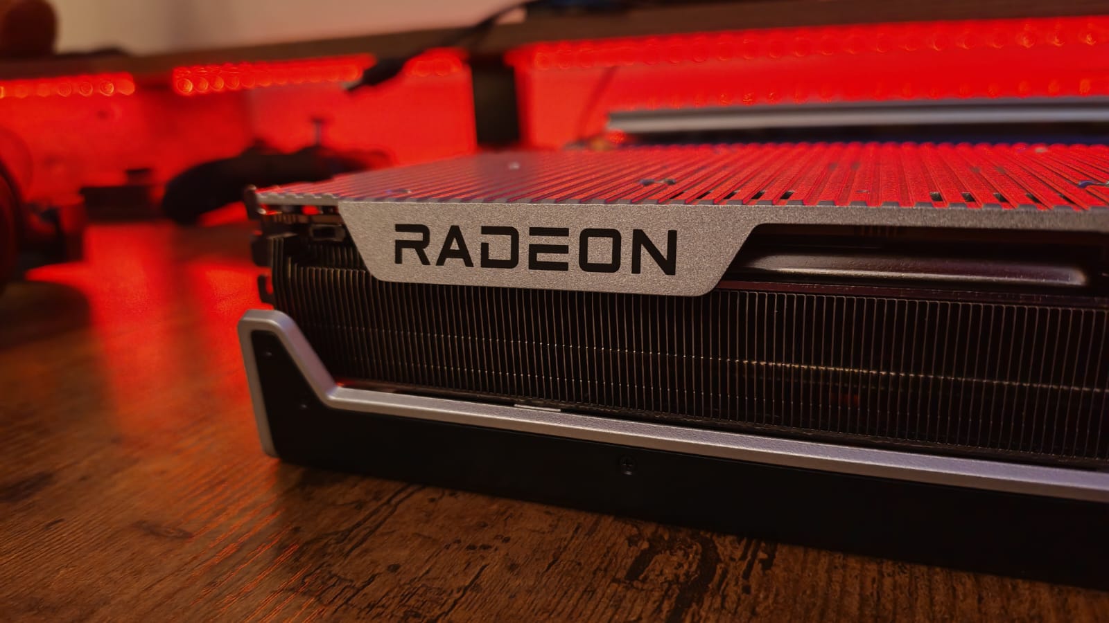 The Radeon logo on an AMD Radeon RX 7900 XTX