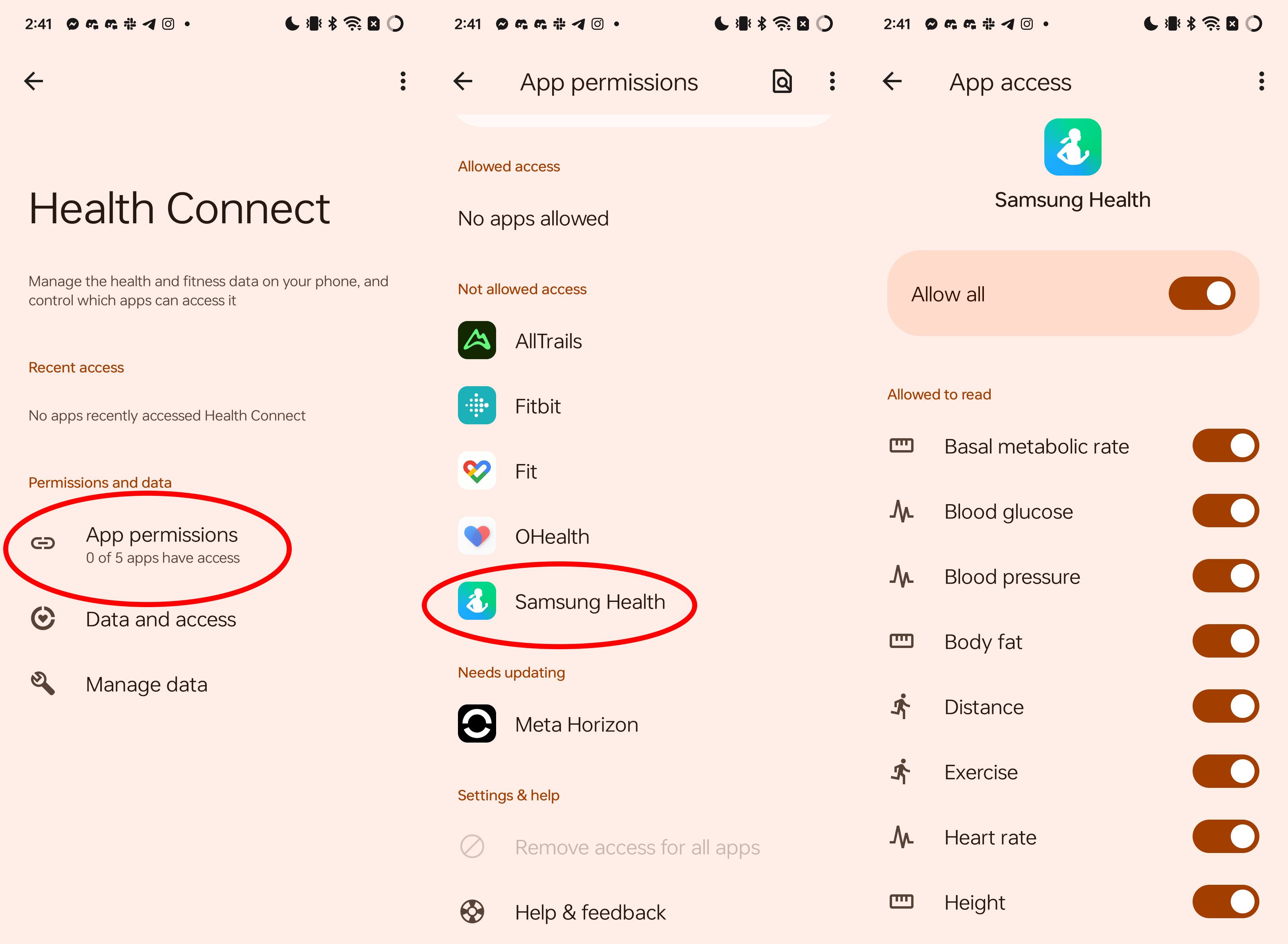 How to setup Google Health Connect's connection to the Samsung Health app