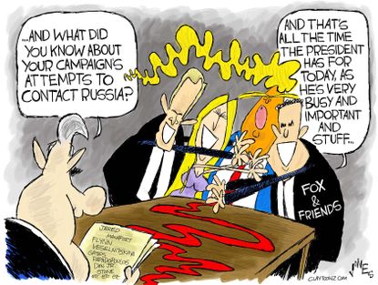 Political cartoon U.S. Trump Mueller FBI Russia investigation Fox and Friends