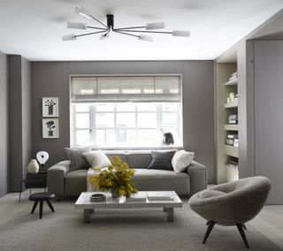 A pewter grey painted living room
