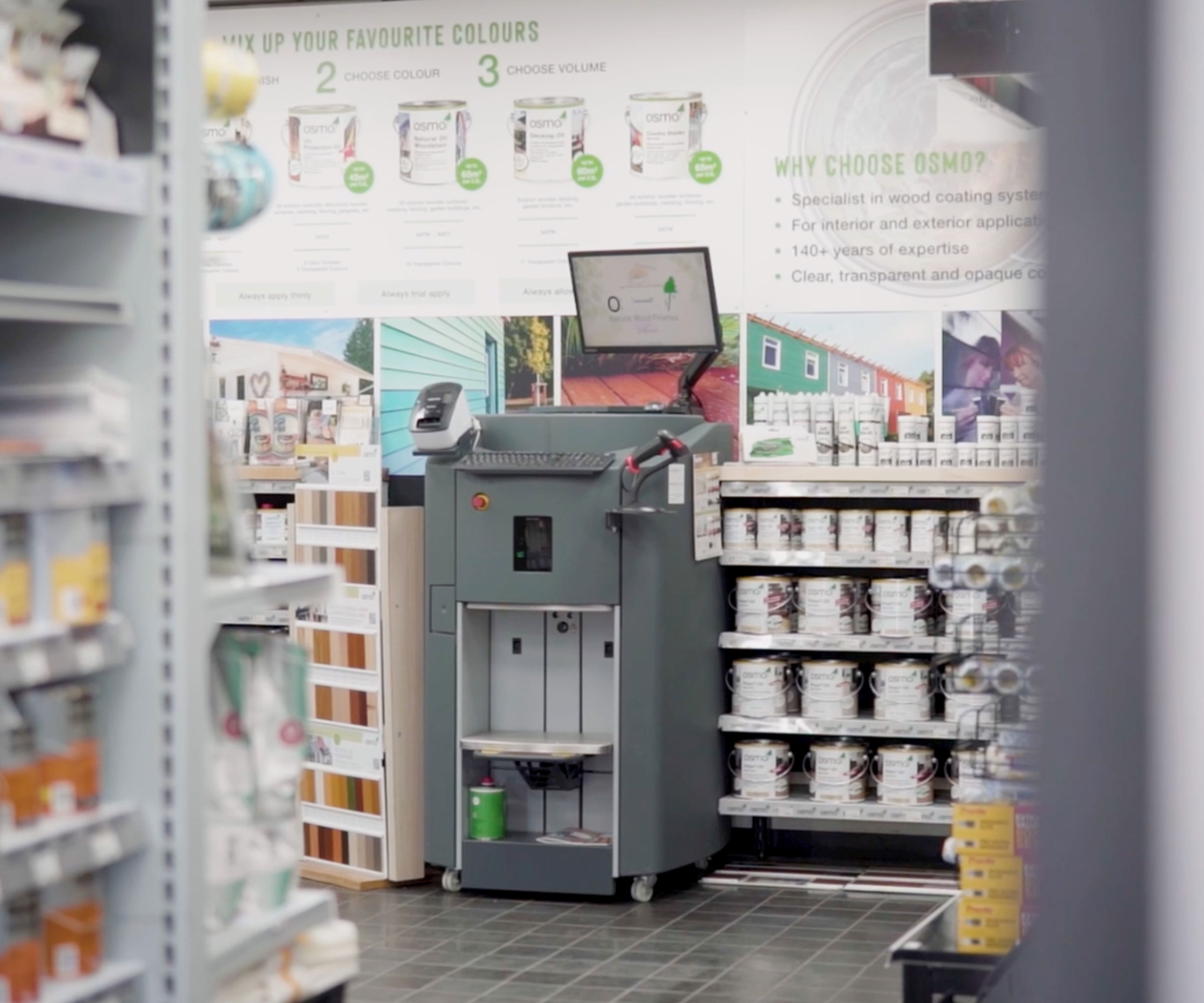 Osmo tinting system machine in a DIY store