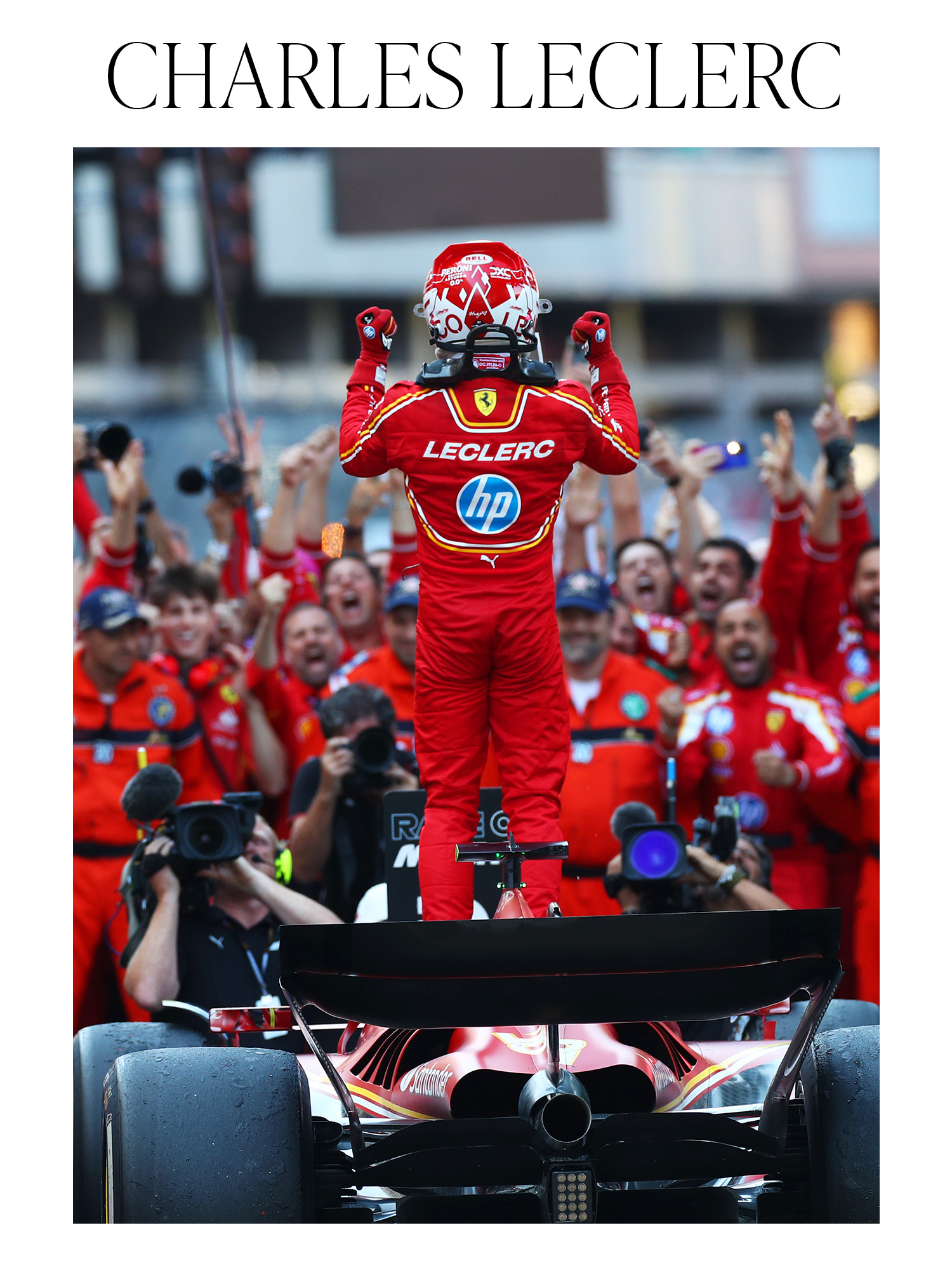 MONTE-CARLO, MONACO - MAY 26: Race winner Charles Leclerc of Monaco and Ferrari celebrates in parc ferme during the F1 Grand Prix of Monaco at Circuit de Monaco on May 26, 2024 in Monte-Carlo, Monaco.