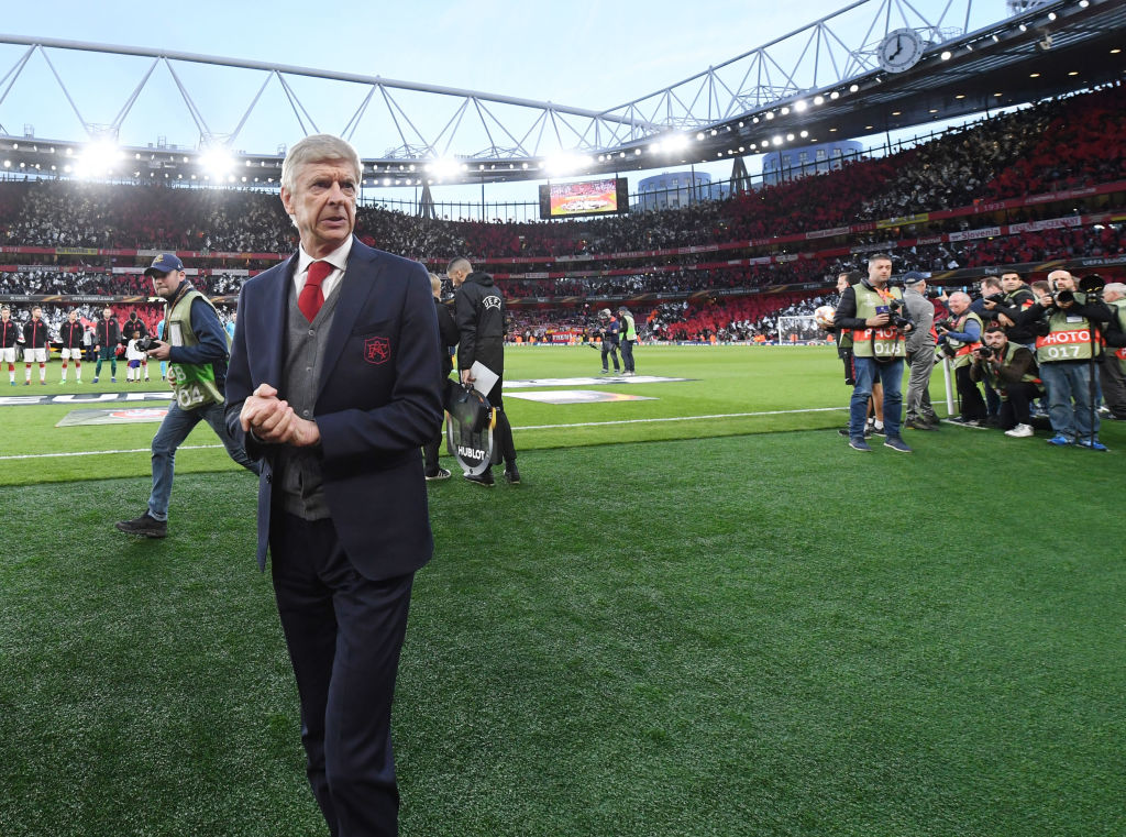 Arsenal manager Arsene Wenger before the Europa League semi-final between Arsenal FC and Atletico Madrid at Emirates Stadium on April 26, 2018.
