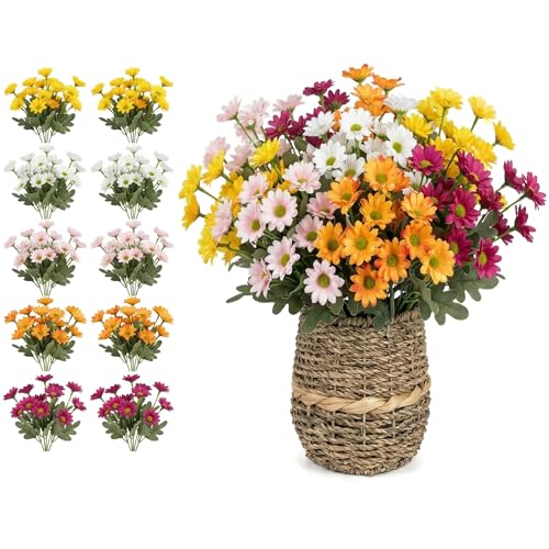 10-Pack Realistic Artificial Flowers for Outdoor &amp;amp; Indoor Decor - Uv Resistant Fake Plants With Flexible Stems, Perfect for Spring Summer Garden, Wedding, and Home Decoration