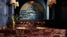 Jewel tones and an oxblood red tiled sink