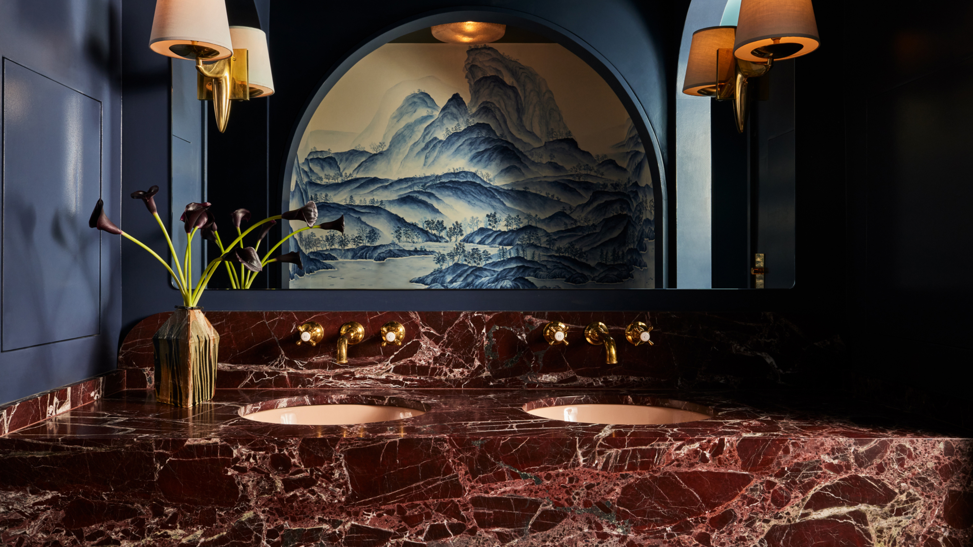 Jewel tones and an oxblood red tiled sink