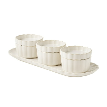 The Pioneer Woman Colette 7-Piece Stoneware Bowls With Lids &amp;amp; Tray, Cream