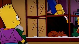 Bart looking at his family in The Simpsons.