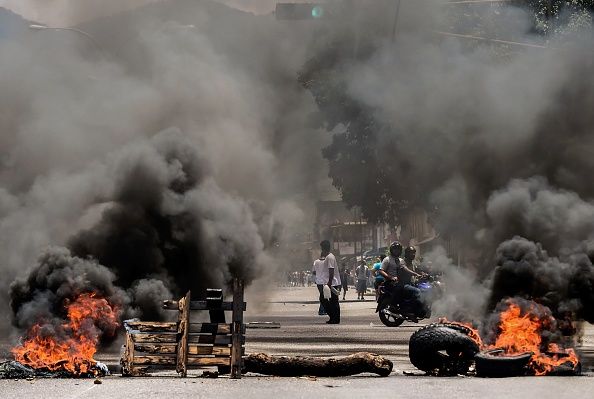 Barricades on fire in Valencia, Venezuela.