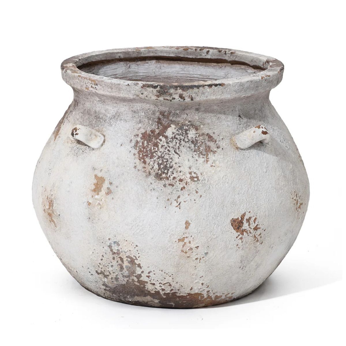 A large white garden pot with handles