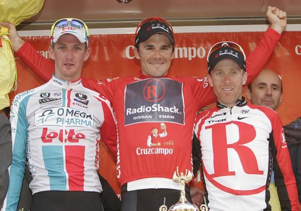 Top three overall (l-r): Jurgen Van Den Broeck, 2nd; Markel Irizar, 1st; Levi Leipheimer, 3rd.