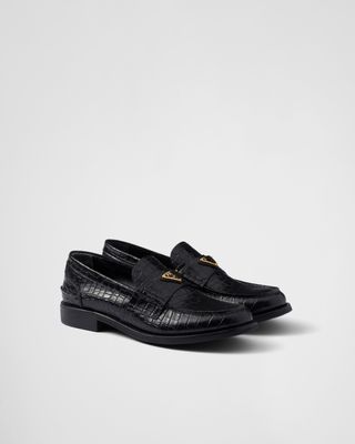 Croco-Print Leather Loafers