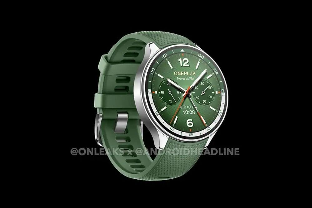 OnePlus Watch 2R in green angled, leaked image