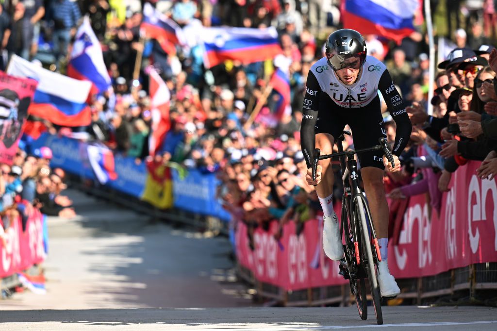 MONTE LUSSARI ITALY MAY 27 Brandon Mcnulty of The United States and UAE Team Emirates crosses the finish line during the 106th Giro dItalia 2023 Stage 20 a 186km individual climbing time trial stage from Tarvisio 750m to Monte Lussari 1744m UCIWT on May 27 2023 in Monte Lussari Italy Photo by Stuart FranklinGetty Images