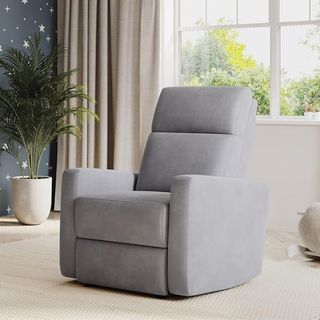 Nurture&, Nurture& the Manual Glider Premium Modern Recliner Nursery Glider Chair With Spill, Stain Proof Fabric | Designed With a Thoughtful Combination of Function and Comfort | Water Repellant (gray)