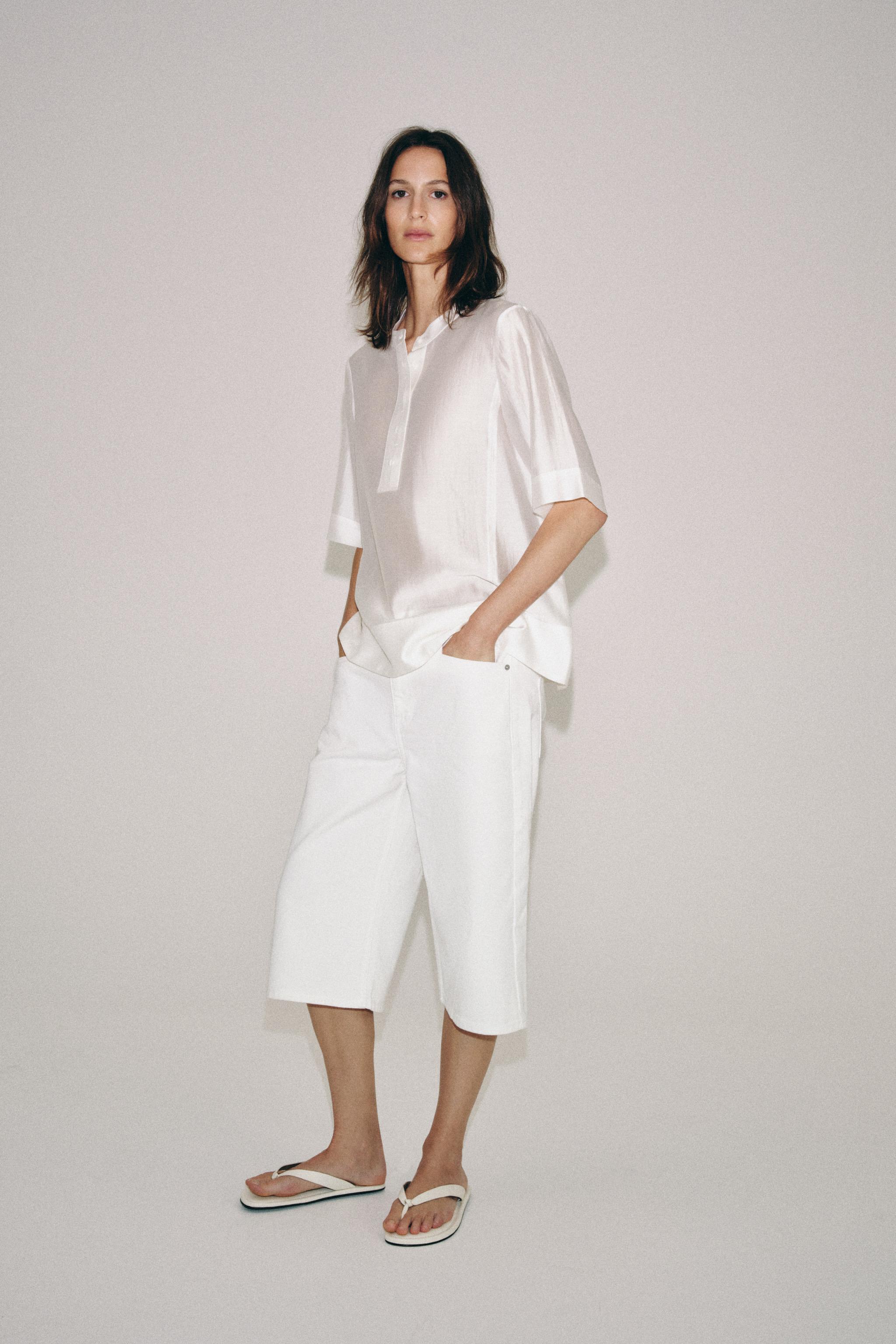 Zw Collection Mid-Waist Denim Bermuda Shorts - White - 6