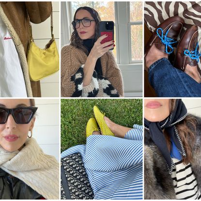 Collage of Larissa Mills' color pop outfits for spring