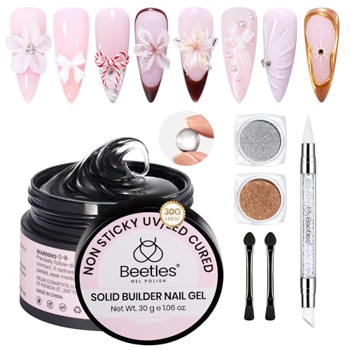 Beetles 3d Gel Nail Art Kit-Crystal Orb 3d Nail Art Clear 1 Oz 5 in 1 Non-Sticky Hand Sculpting Building for Beginner Diy Salon at Home,clear Solid Builder Nail Gel, Uv &amp;amp; Led Lamp Cured Needed