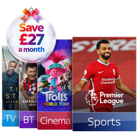 Sky Sports, BT Sport and Movies | 18 months | £20 set-up | £62 a month | Save £486