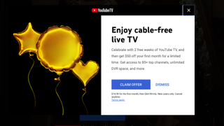 YouTube TV Birthday deal signup