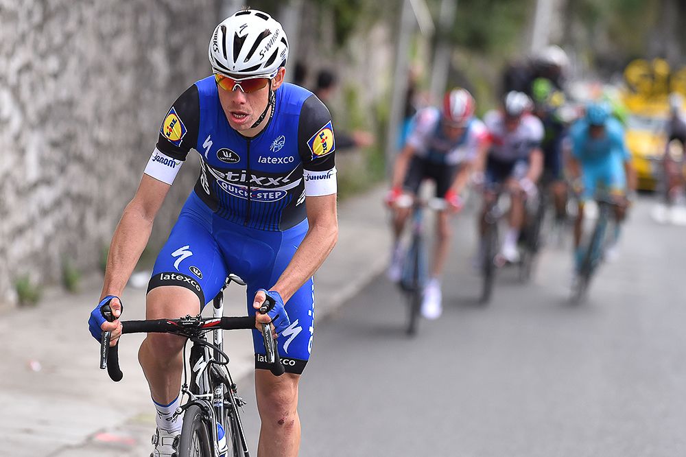 Etixx-QuickStep's David de la Cruz attacks on the final climb at Paris-Nice.